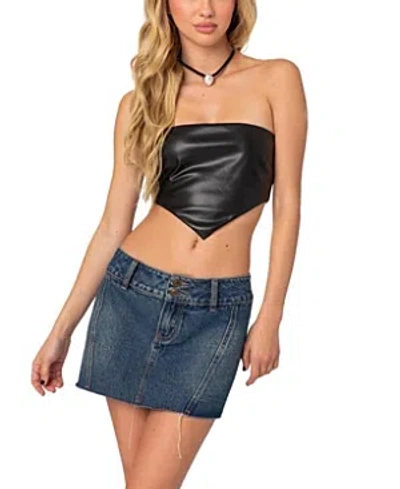 Edikted Women's Vic Triangle Faux Leather Crop Top In Black