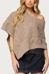 Edikted Vickey Cable Knit Poncho Top In Brown, Women's At Urban Outfitters In Brown