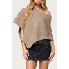 Edikted Vickey Cable Stitch One-shoulder Poncho In Brown
