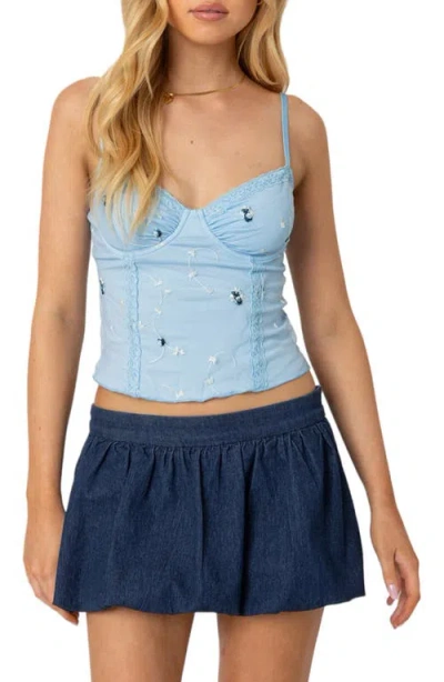 Edikted Victoria Embroidered Underwire Mesh Camisole In Light-blue