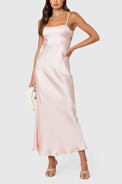 Edikted Vienna Open Back Satin Maxi Dress In Light/pink, Women's At Urban Outfitters