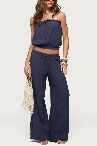 Edikted Viktoria Wide Leg Gauze Pants In Navy, Women's At Urban Outfitters In Blue
