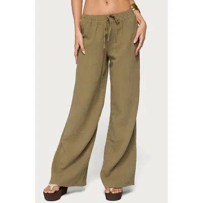Edikted Viktoria Wide Leg Gauze Pants In Green