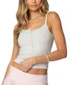 Edikted Vina Ribbed Henley Tank Top In Gray-melange