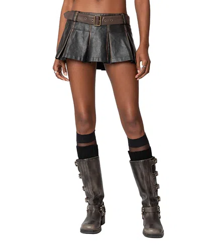 Edikted Vintage Washed Pleated Skort In Black