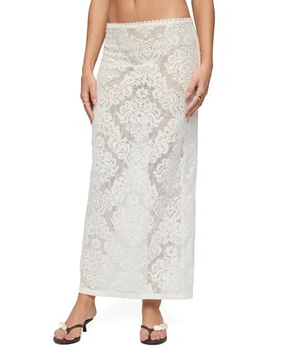 Edikted Violette Sheer Lace Maxi Skirt In White