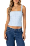 Edikted Virginia Lace Trim Eyelet Tank Top In Light-blue