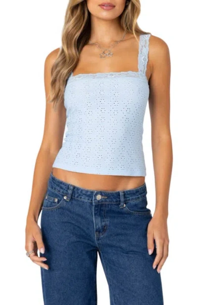 Edikted Virginia Lace Trim Eyelet Tank Top In Light-blue