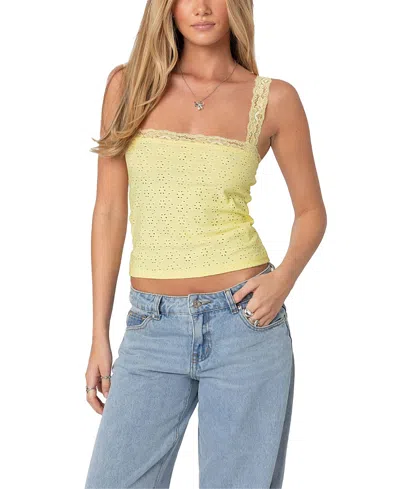 Edikted Virginia Lace Trim Eyelet Tank Top In Yellow
