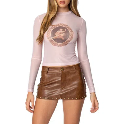 Edikted Vita Cameo Mesh Graphic Top In Light-pink