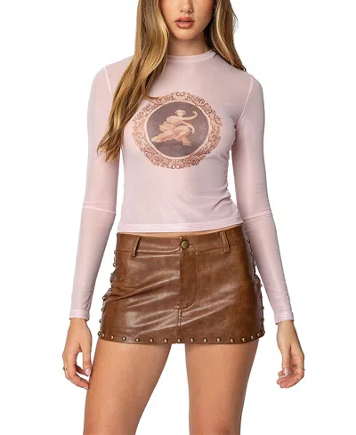 Edikted Vita Cameo Mesh Graphic Top In Light-pink