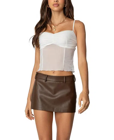 Edikted Viv Ruched Sheer Mesh Top In White