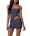 Edikted Vivi Strapless Asymmetric Mesh Top In Blue
