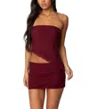 Edikted Vivi Strapless Asymmetric Mesh Top In Burgundy