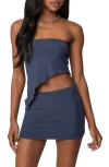 Edikted Vivi Strapless Asymmetric Mesh Top In Blue