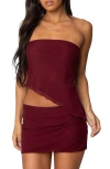 Edikted Vivi Strapless Asymmetric Mesh Top In Burgundy