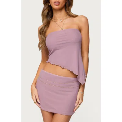 Edikted Vivi Strapless Asymmetric Mesh Top In Purple