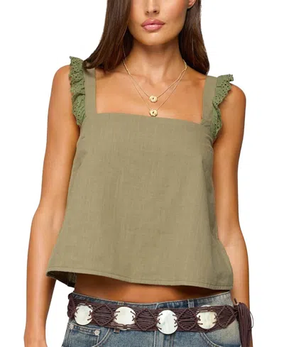 Edikted Viviana Linen Look Top In Green