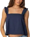 Edikted Viviana Ruffle Strap Cotton Tank In Blue