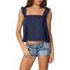 Edikted Viviana Ruffle Strap Cotton Tank In Blue