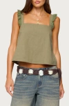 Edikted Viviana Ruffle Strap Cotton Tank In Green