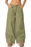 Edikted Vivienne Low Rise Baggy Twill Pants In Olive