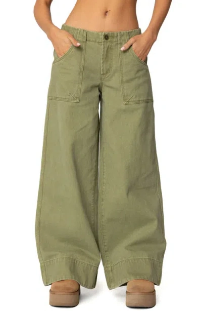 Edikted Vivienne Low Rise Baggy Twill Pants In Olive