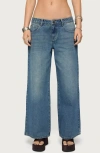 Edikted Petite Vyxen Vintage Washed Low Rise Medium Rinse Wash Jeans In Blue