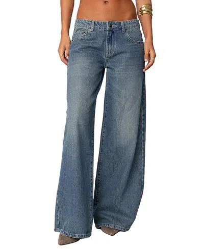 Edikted Vyxen Vintage Washed Low Rise Jeans In Blue-vintage-washed