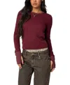 Edikted Waffle Long Sleeve T-shirt In Burgundy