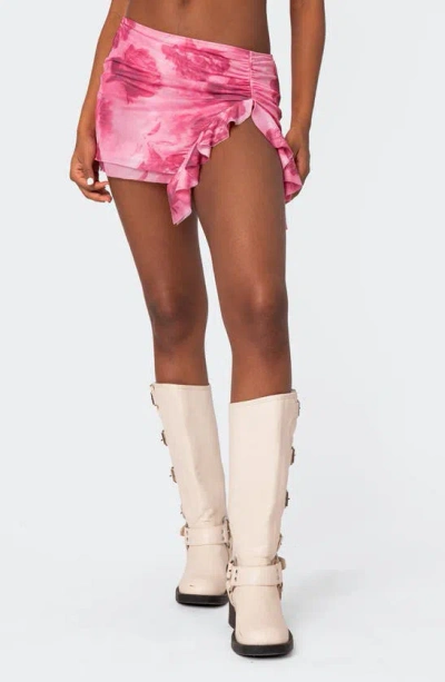 Edikted Wanda Printed Mesh Ruffled Mini Skirt In Pink