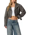 Edikted Washed Faux Leather Moto Jacket In Gray Washed