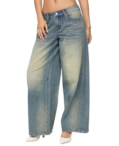 Edikted Washed Low Rise Baggy Medium Rinse Wash Jeans In Blue