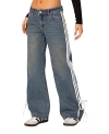 Edikted Mattie Side Stripe Bow Low Rise Wide Leg Jeans In Blue Washed
