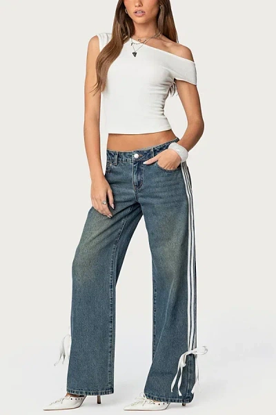Edikted Washed Low Rise Ribbon Jeans In Blue/washed, Women's At Urban Outfitters