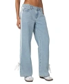 Edikted Ribbon Stripe Baggy Low Rise Jeans In Light-blue