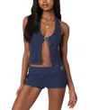 Edikted Belted Halter Sweater Tank In Navy