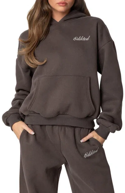 Edikted We're  Logo Hoodie In Dark-gray