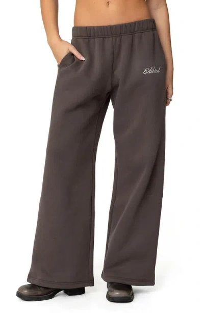 Edikted We're  Logo Wide Leg Sweatpants In Dark-gray