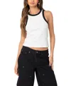 Edikted Wes Contrast Trim Rib Racerback Crop Tank In White And Black