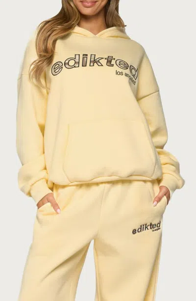 Edikted West Coast Camo Logo Oversize Hoodie In Yellow