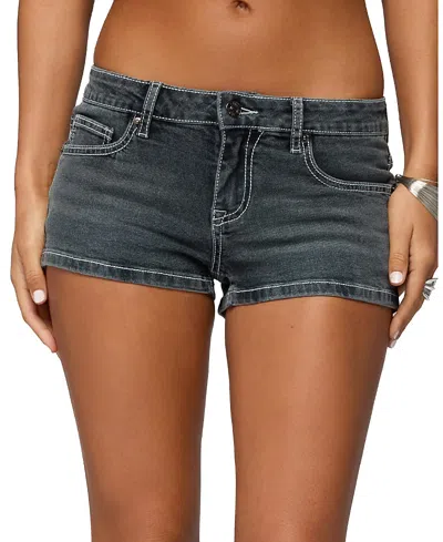 Edikted Whitlie Contrast Stitch Denim Micro Shorts In Black