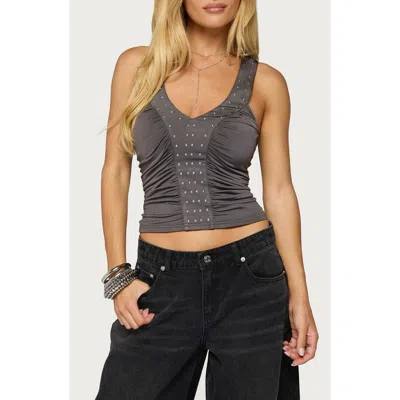 Edikted Whitt Studded Ruched Tank Top In Gray