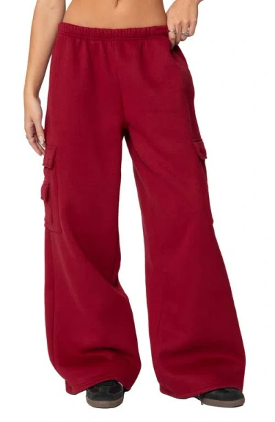 Edikted Wide Leg Cargo Sweatpants In Burgundy