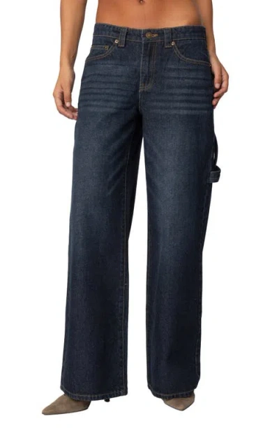 Edikted Wide Leg Carpenter Jeans In Indigo-blue-raw-wash