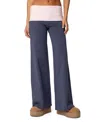 Edikted Foldover Contrast Wide Leg Pants In Navy