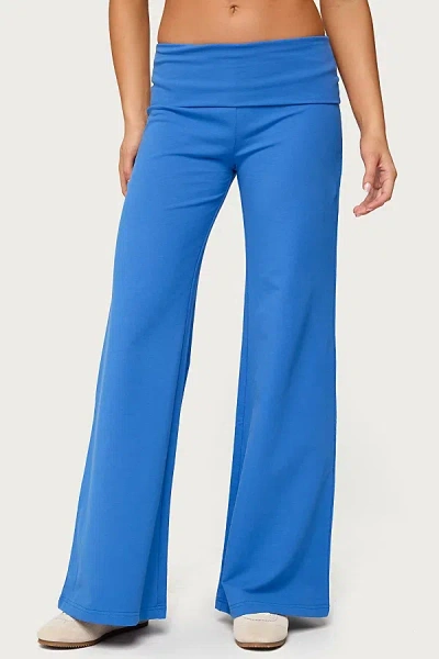 Edikted Wide Leg Foldover Pants In Blue