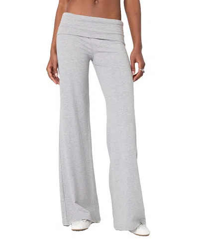 Edikted Wide Leg Fold Over Pants In Light-gray-melange