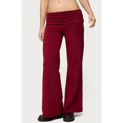 Edikted Wide Leg Foldover Cotton Pants In Red