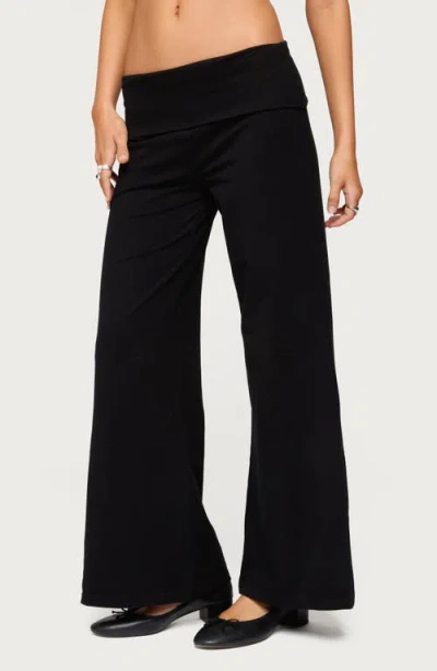 Edikted Wide Leg Foldover Pants In Black